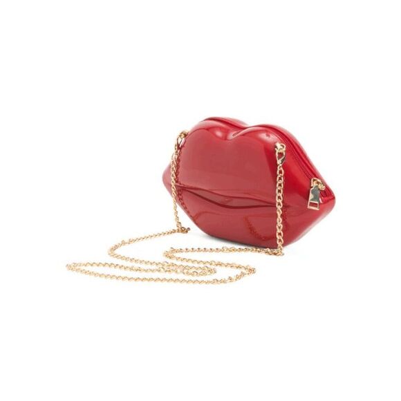 💋 Deluxity Red Lips Gold Chain Jelly Cute Chic Clutch Crossbody Bag NWT - Picture 2 of 16